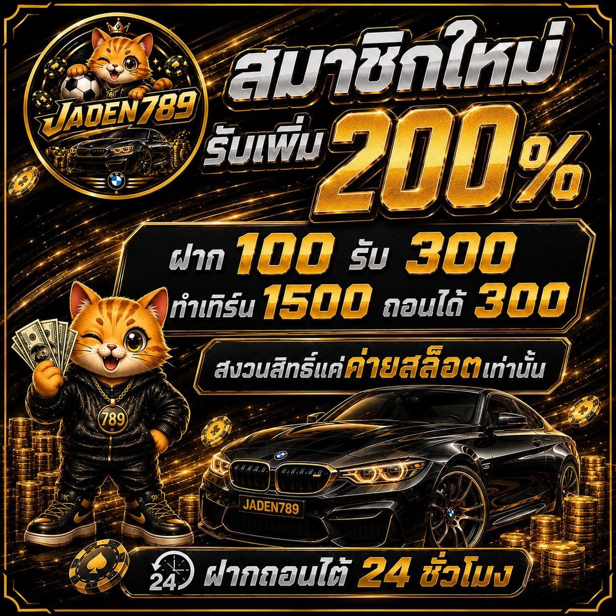 โปรโมชั่นสมาชิกใหม่ รับโบนัสเพิ่ม 200% ฝาก 100 รับ 300 JADEN789